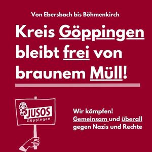 Weisse Schrift auf rotem Hintergrund mit dem Titel: Kreis Göppingen bleibt frei von braunem Müll!